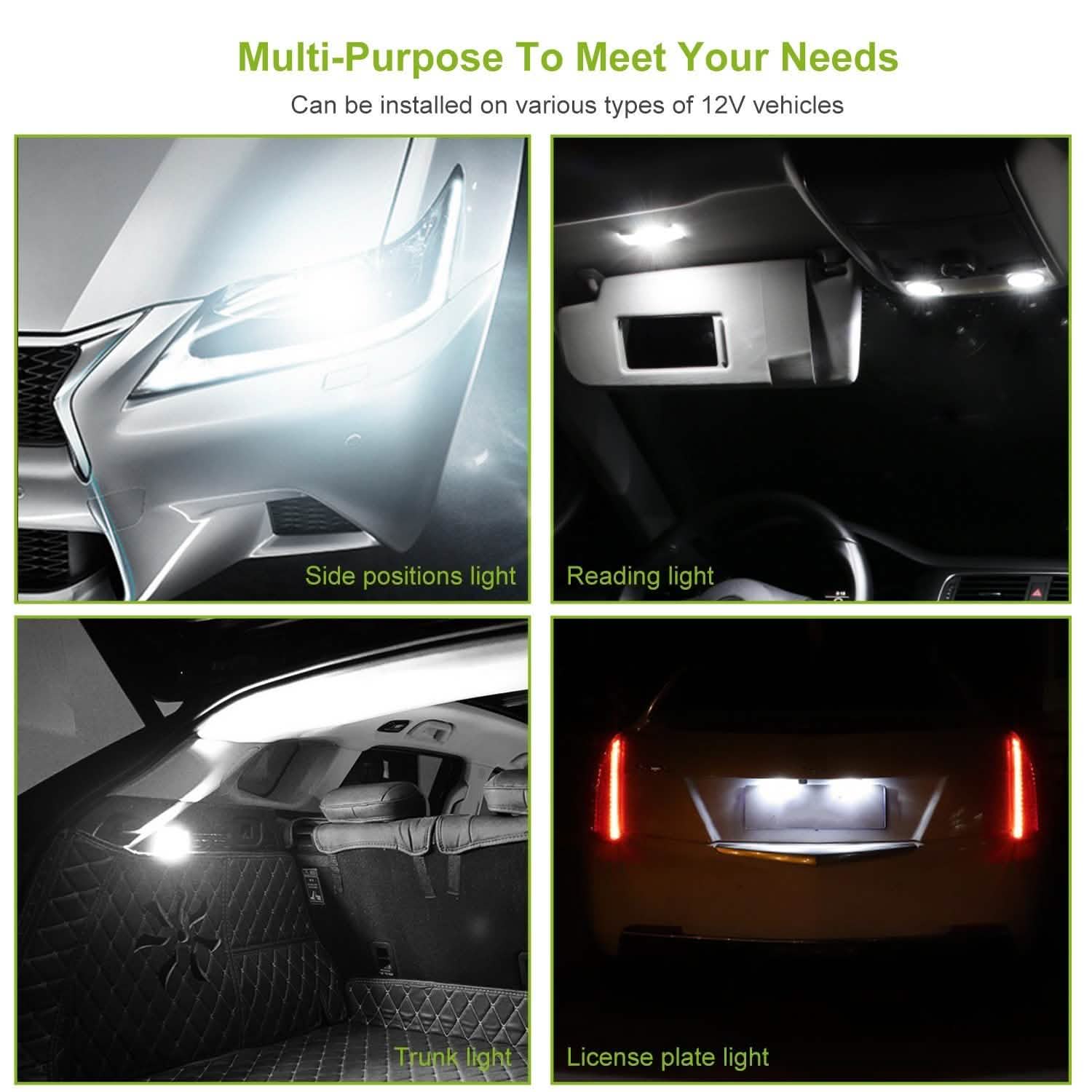 10-Piece: Xenon White Wedge Base LED Bulbs Automotive - DailySale