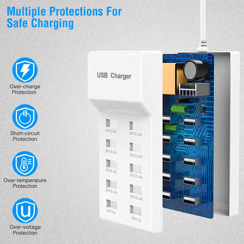 10-Ports 50W USB Wall Fast Charging Power Adapter Mobile Accessories - DailySale