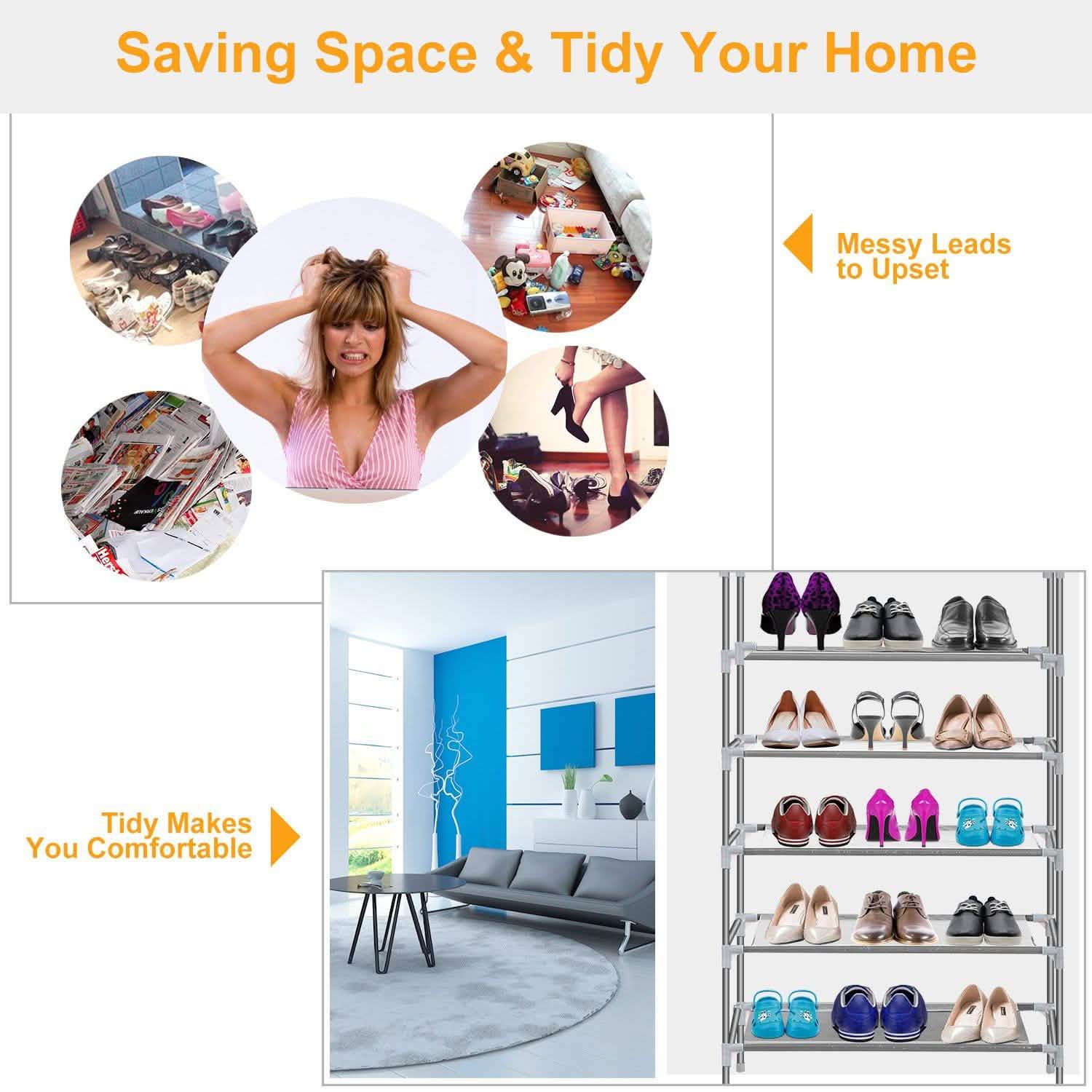 10-Tier Shoe Rack Shelves 27 Pairs Shoes Organizer Closet & Storage - DailySale