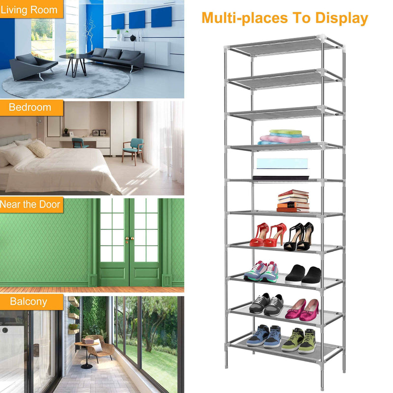 10-Tier Shoe Rack Shelves 27 Pairs Shoes Organizer Closet & Storage - DailySale