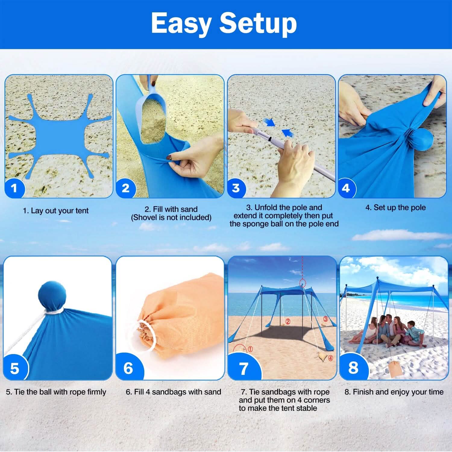 10 x 10 ft Sun Shelter Family Beach Tent Outdoor Shade UPF50+ with Sandbag Sports & Outdoors - DailySale