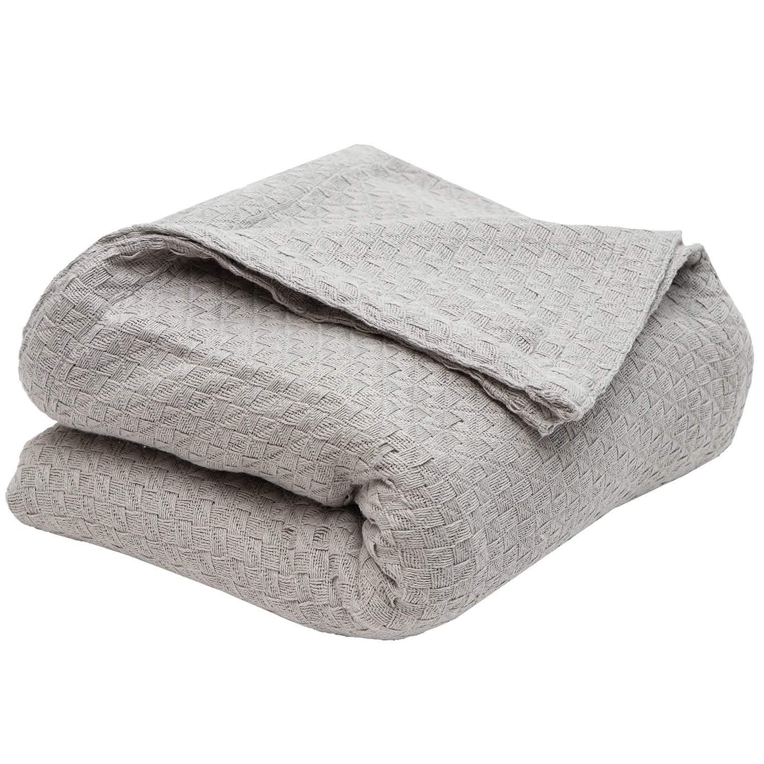 100% Cotton Heavyweight Square Knit Throw Blanket Bedding Silver Queen - DailySale
