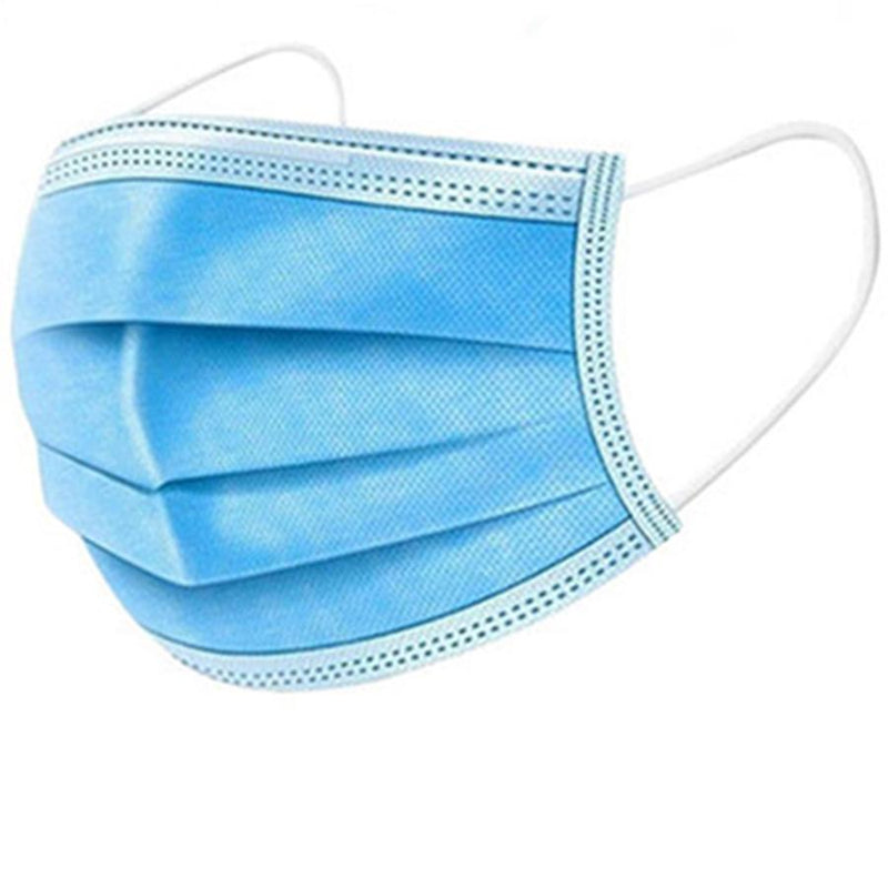3-Layer Disposable Protective Face Masks (100-pack), shown in blue