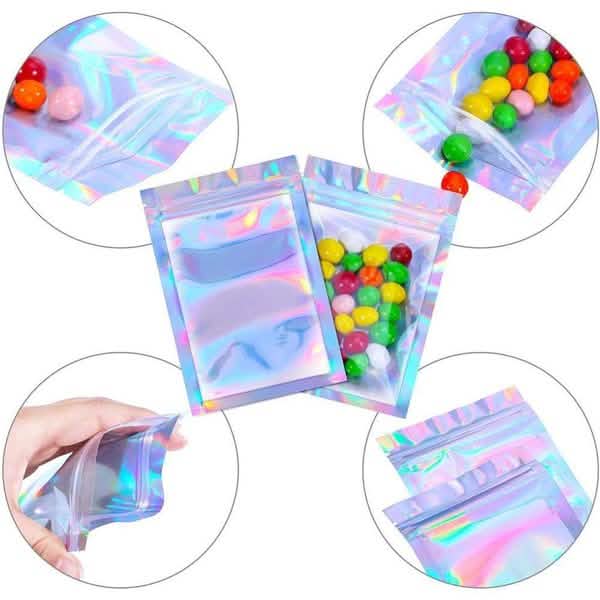 100-Pack: Resealable Holographic Foil Bags Kitchen Storage - DailySale