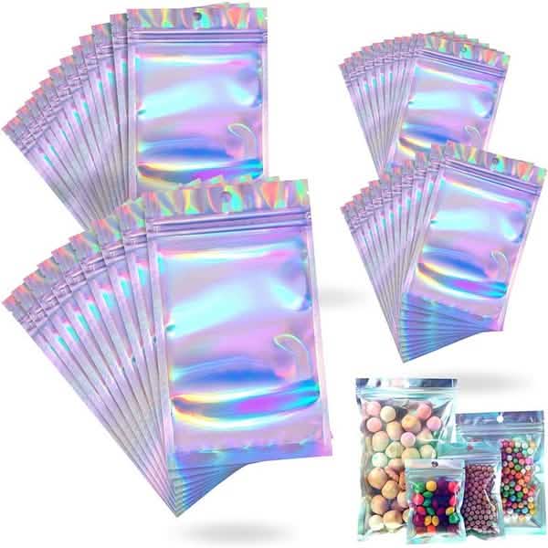 100-Pack: Resealable Holographic Foil Bags Kitchen Storage - DailySale