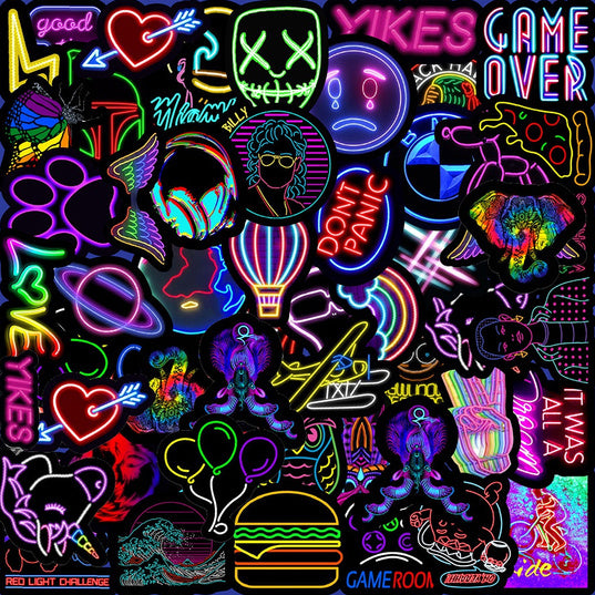 100-Piece: Cartoon Neon Light Graffiti Stickers