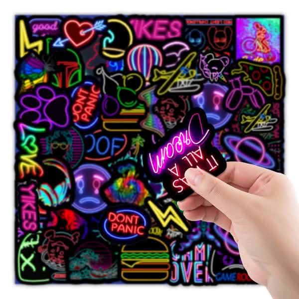 100-Piece: Cartoon Neon Light Graffiti Stickers Art & Craft Supplies - DailySale