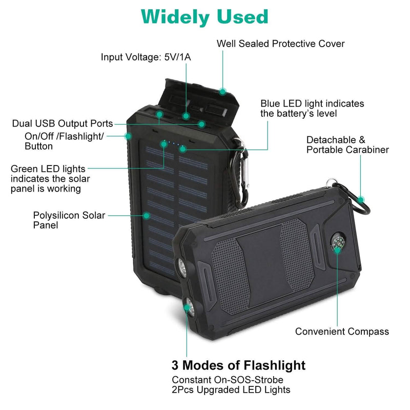10000mAh Solar Power Bank External Battery Pack Mobile Accessories - DailySale