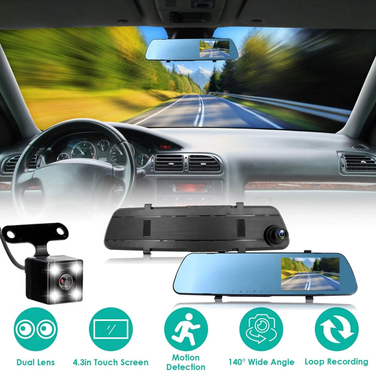1080P Car DVR 4.3inches Dash Cam with 140° Angle Loop Recording Automotive - DailySale