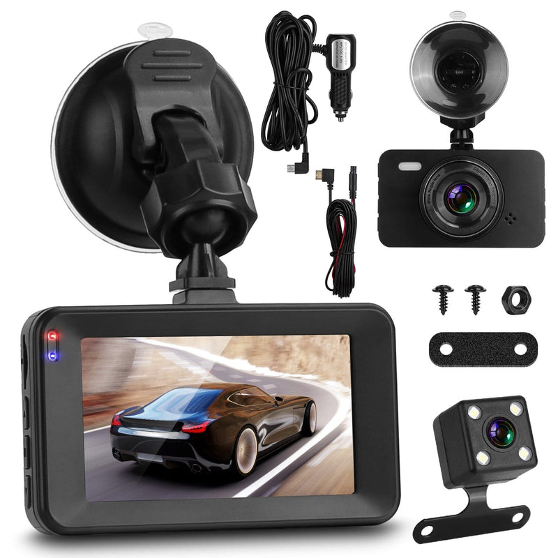 1080P Dual Dash Cam 3" Screen with Front and Rear Camera G-Sensor Motion Night Vision Loop Recording Automotive - DailySale