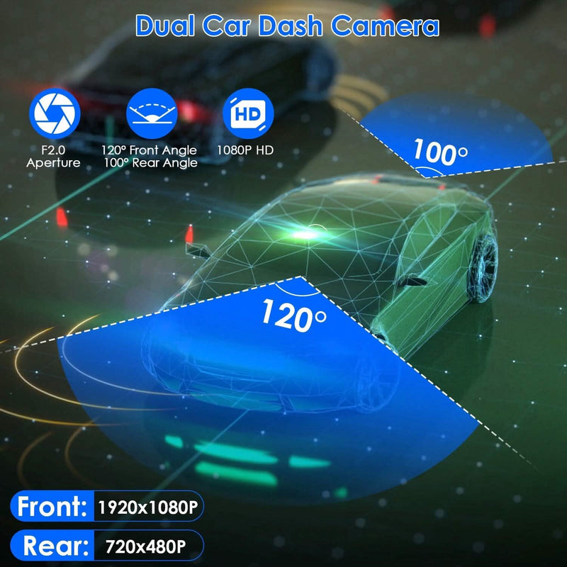 1080P Dual Dash Cam 3" Screen with Front and Rear Camera G-Sensor Motion Night Vision Loop Recording Automotive - DailySale