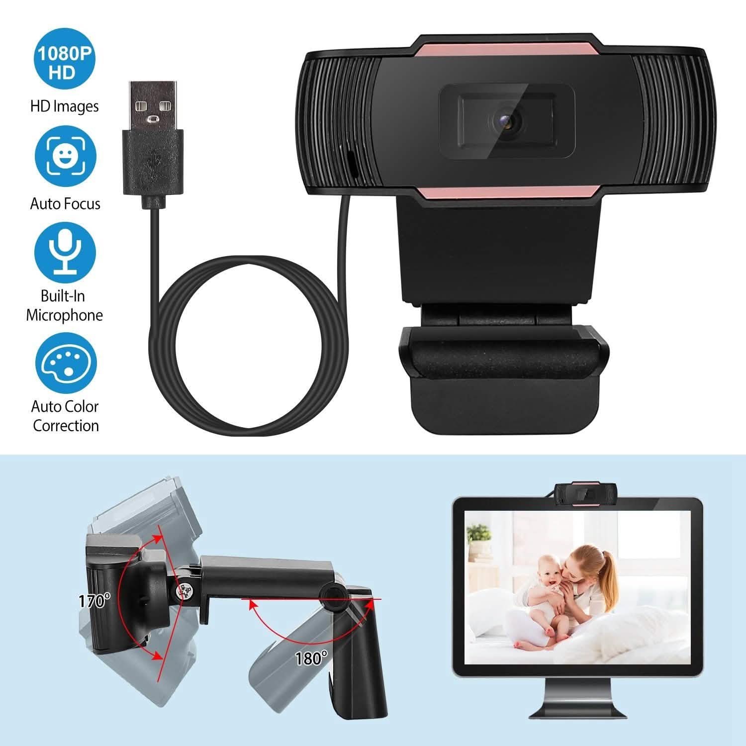 1080P USB Webcam 170 Degree Vertical Adjustment with Clip Computer Accessories - DailySale