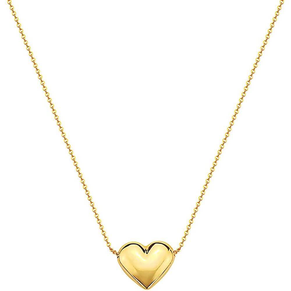 10K Gold Puffed Heart Necklace for Women Adjustable Necklaces - DailySale