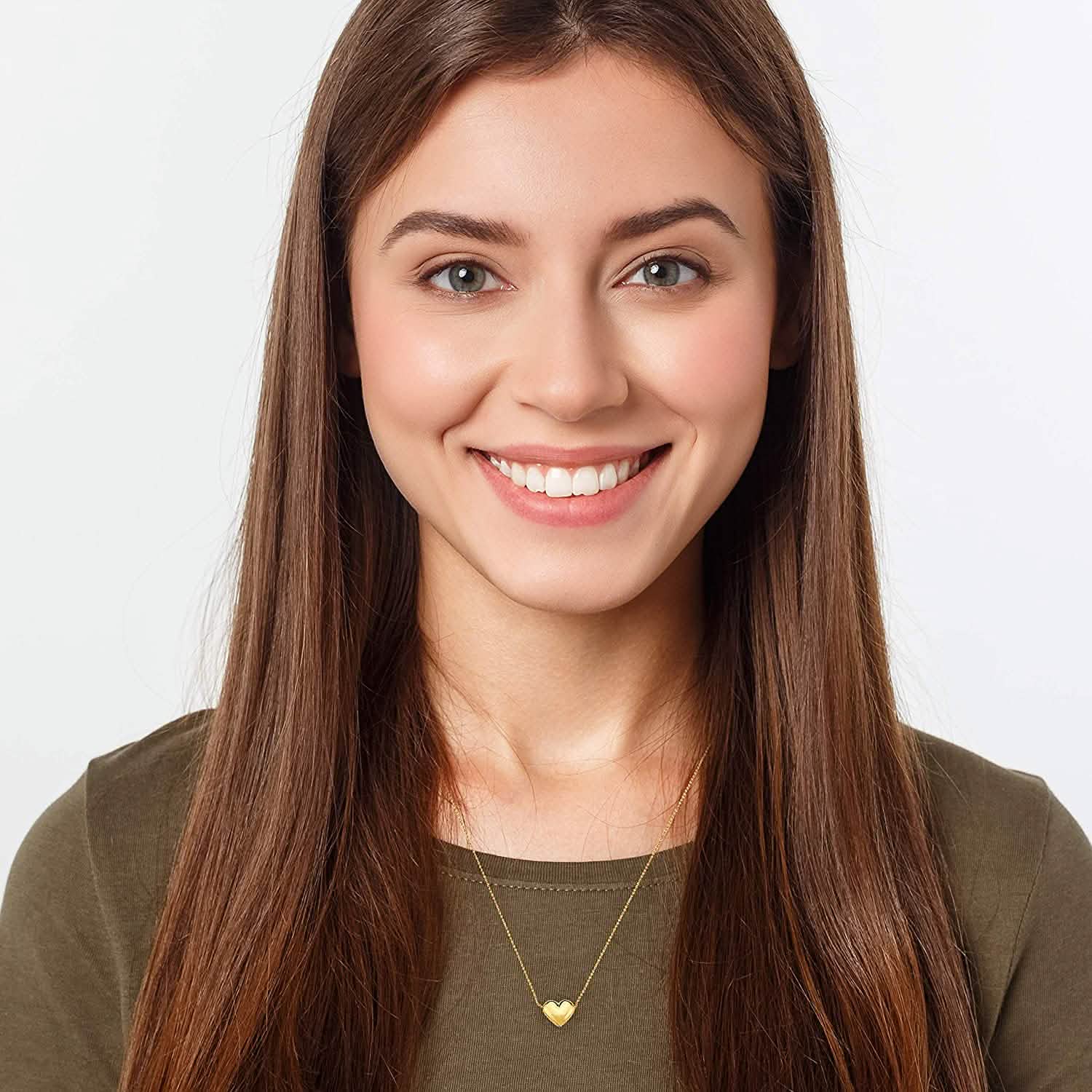 10K Gold Puffed Heart Necklace for Women Adjustable Necklaces - DailySale