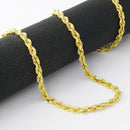 10K Solid Yellow Gold 3mm Rope Necklace Chain shown on a cylindrical display 