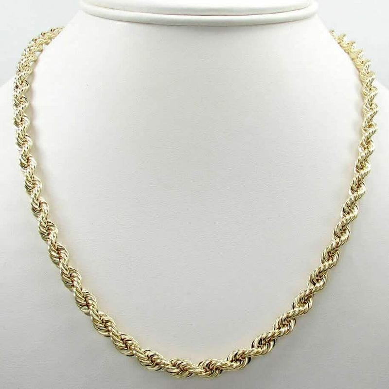 10K Solid Yellow Gold 4mm Rope Chain Thick Necklace modeled on a display bust, available at Dailysale