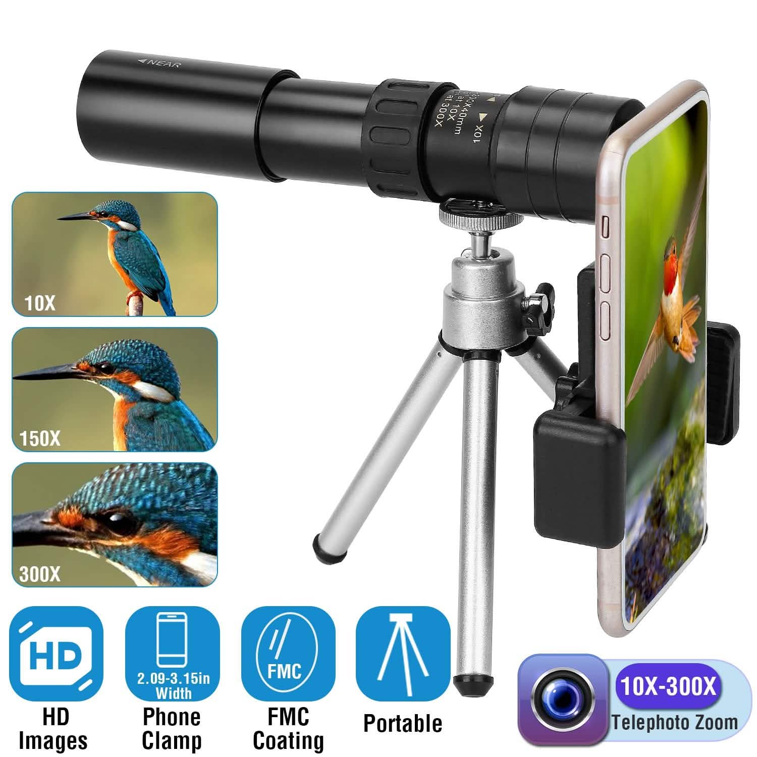 10X-300X Zoom Monocular Telescope High Definition Phone Telephoto Lens Mobile Accessories - DailySale
