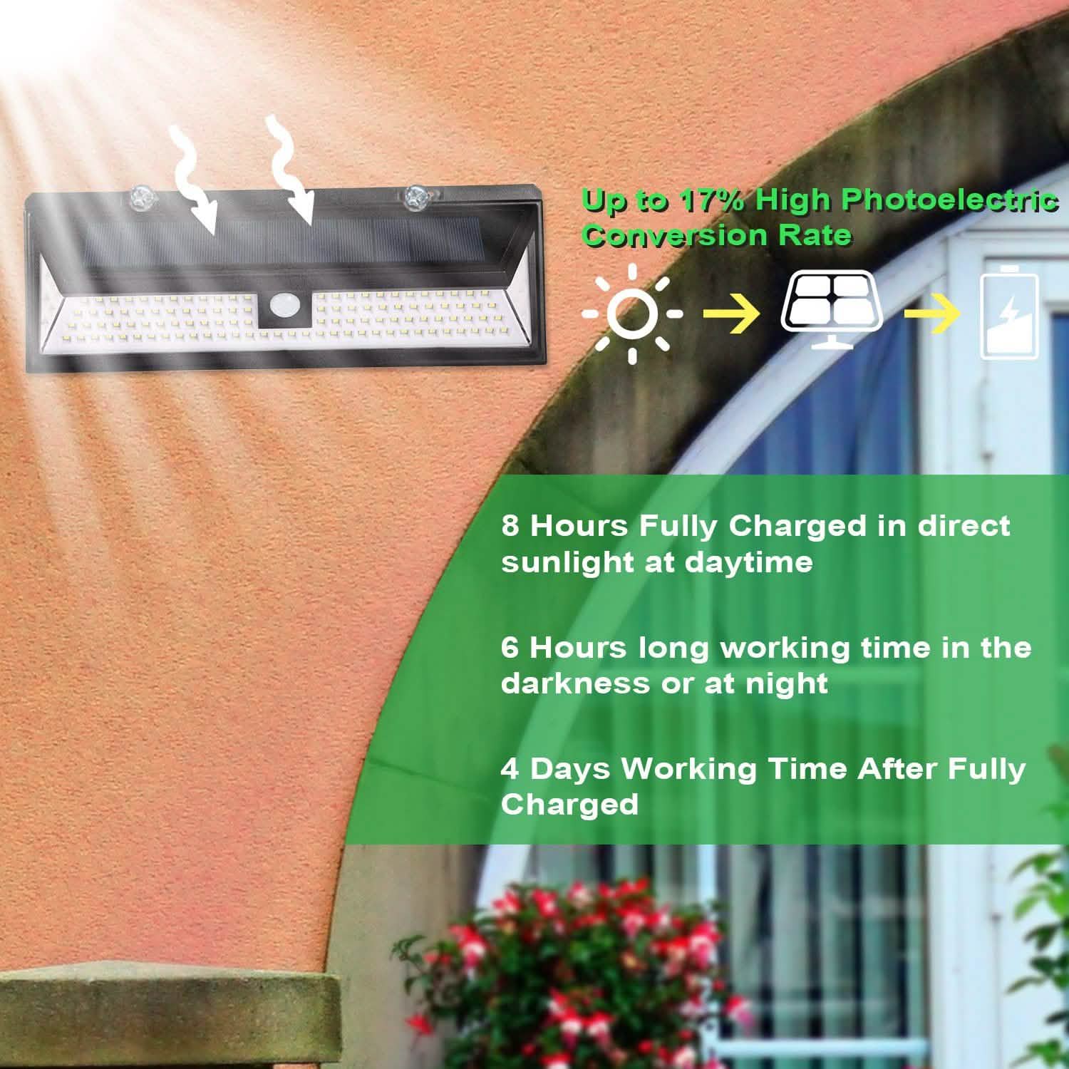 118 LEDs Solar Wall Light Outdoor Motion Sensor Lamp Outdoor Lighting - DailySale