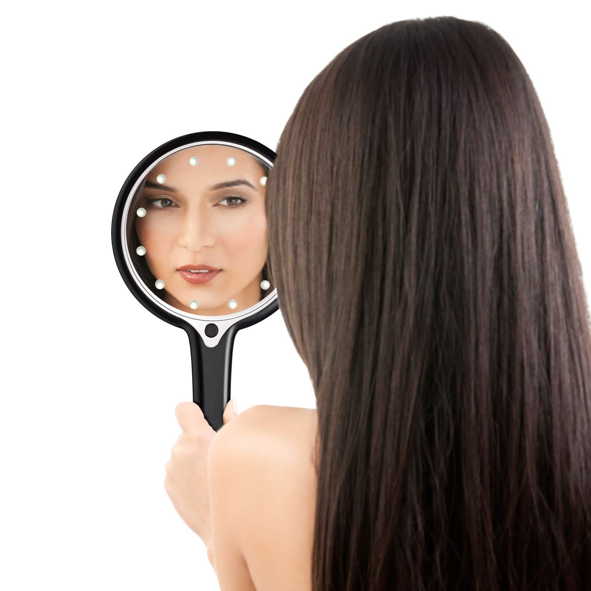 12 LED Lighted Hand Held Cosmetic Mirror, Black Beauty & Personal Care - DailySale