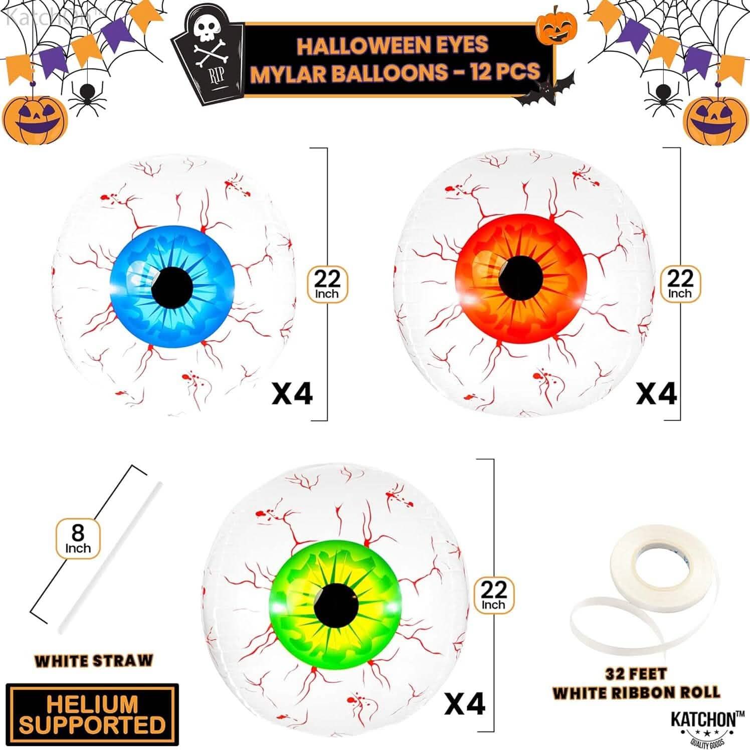 12-Pack: 22 Inch Halloween Eyeball Balloons Holiday Decor & Apparel - DailySale