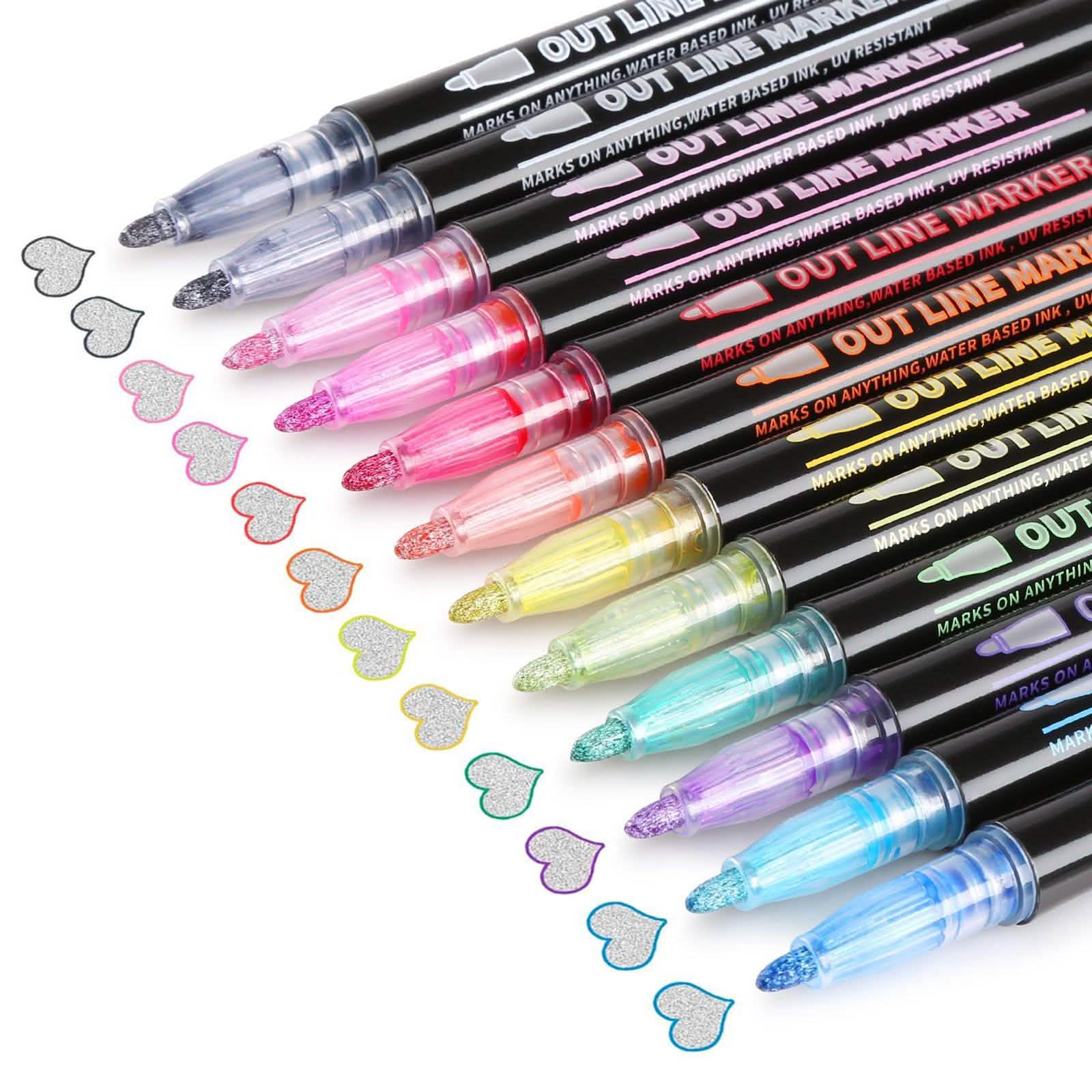 12-Pack: AGPtEK Double Line Outline Pen Everything Else - DailySale