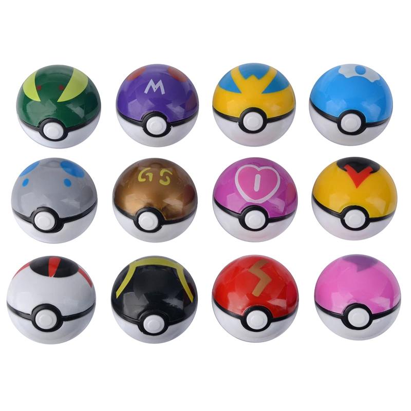 12 different coloured Poke Balls lined up in 3 rows of 4 on a white background