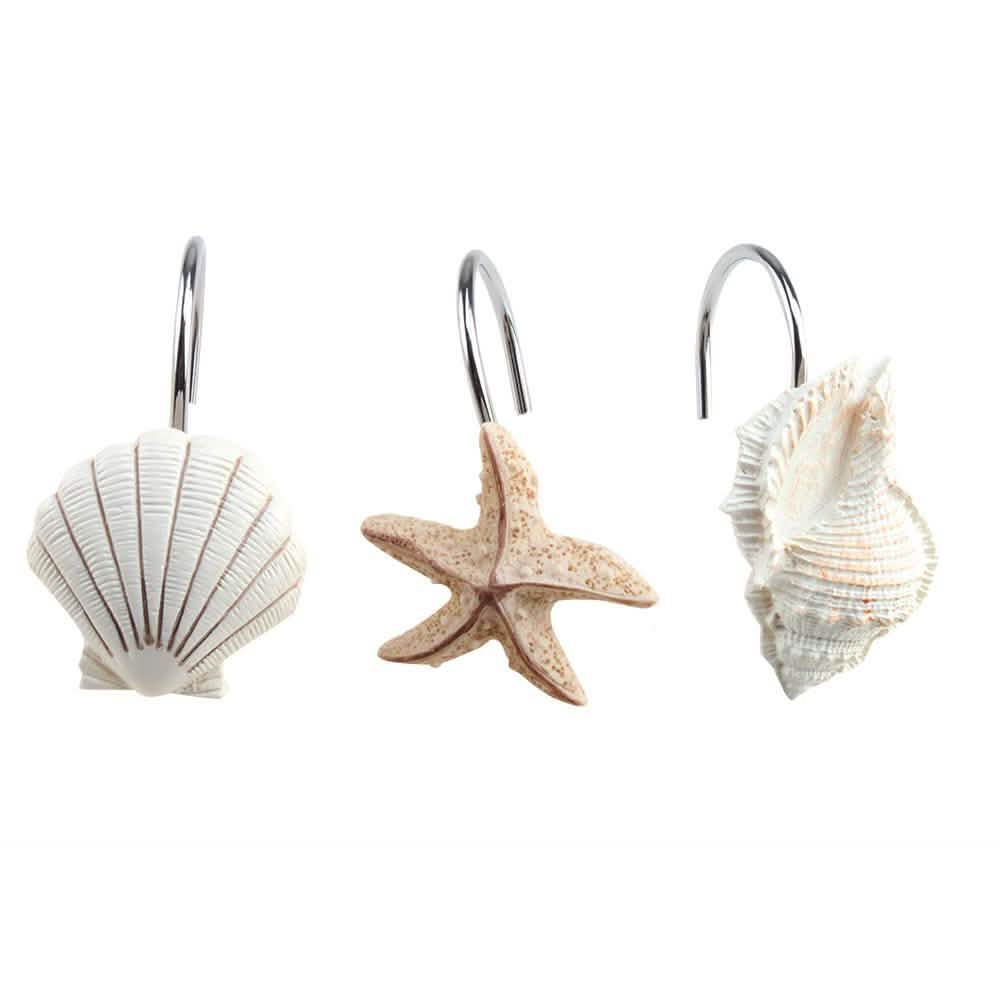 12-Piece: AGPTEK Decorative Seashell Shower Curtain Hooks Bath - DailySale