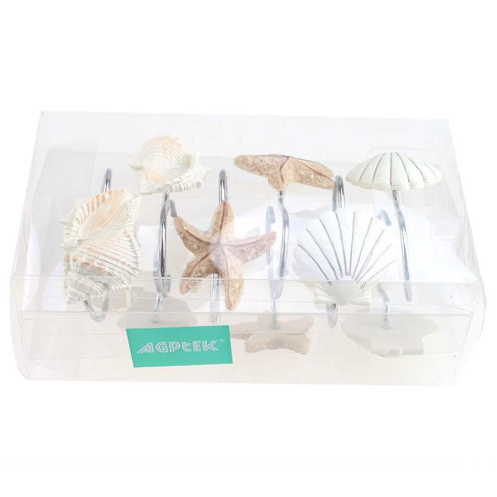 12-Piece: AGPTEK Decorative Seashell Shower Curtain Hooks Bath - DailySale