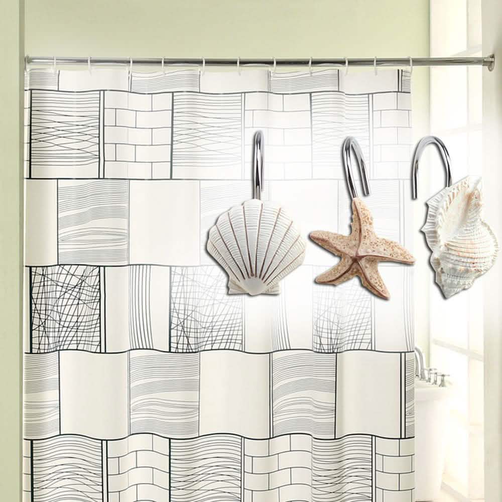 12-Piece: AGPTEK Decorative Seashell Shower Curtain Hooks Bath - DailySale