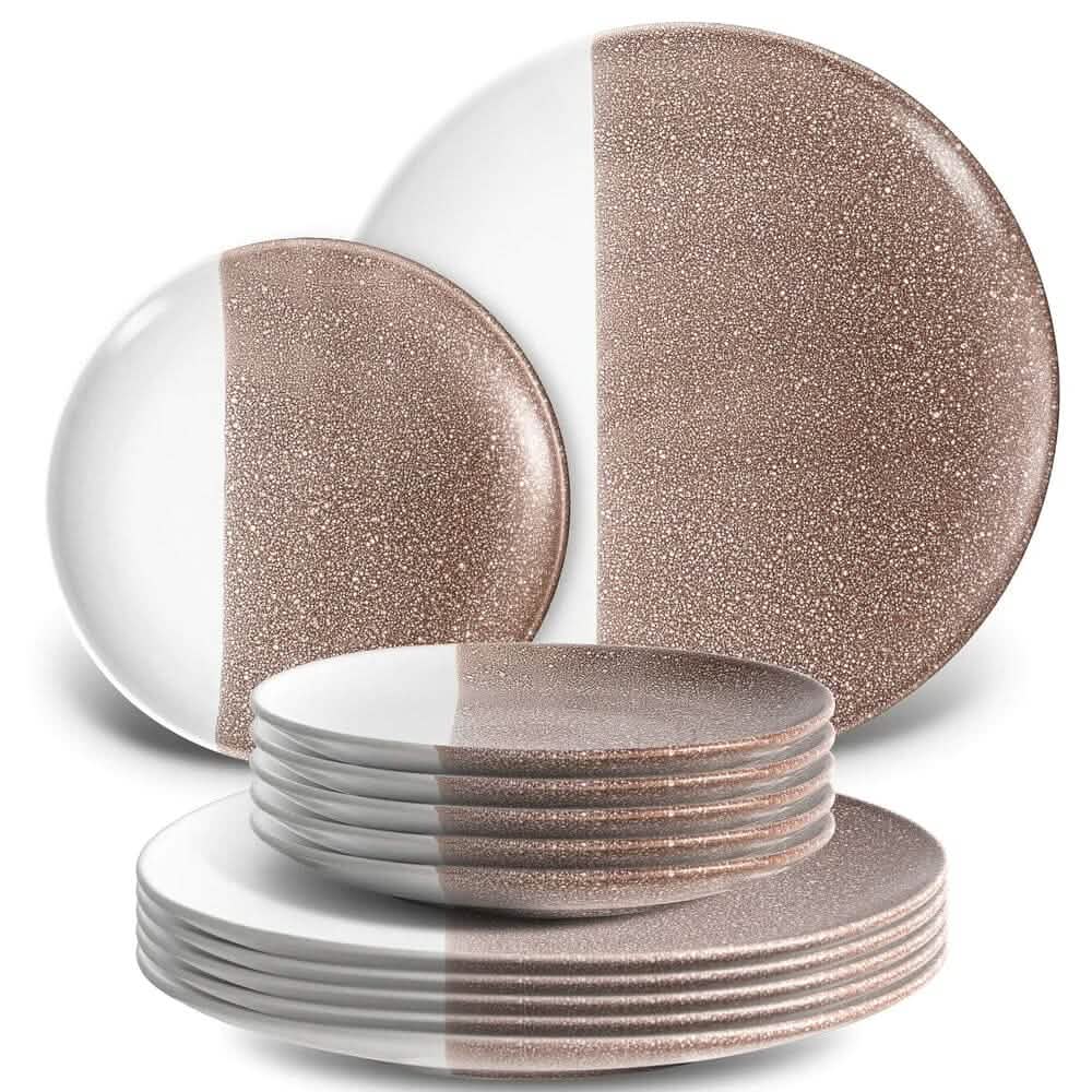 12-Piece: HITECLIFE Dinner Plates Set Wine & Dining Brown - DailySale