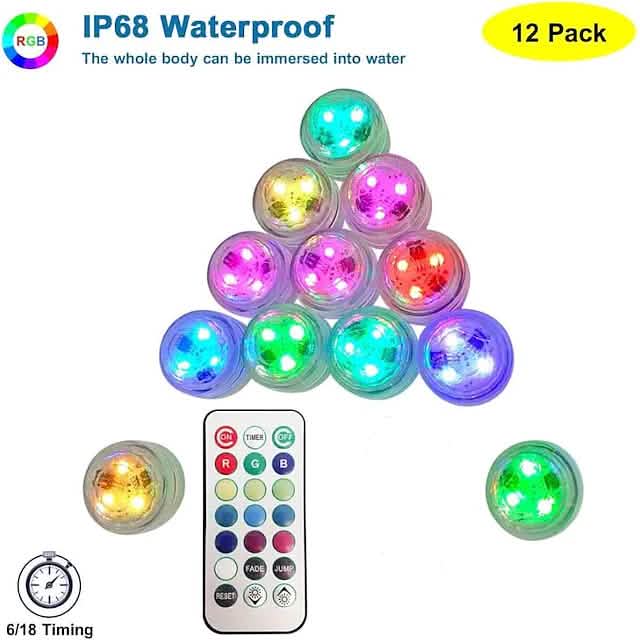12-Piece: LED RGB Diving Light Remote Control Decorative Light Indoor Lighting - DailySale