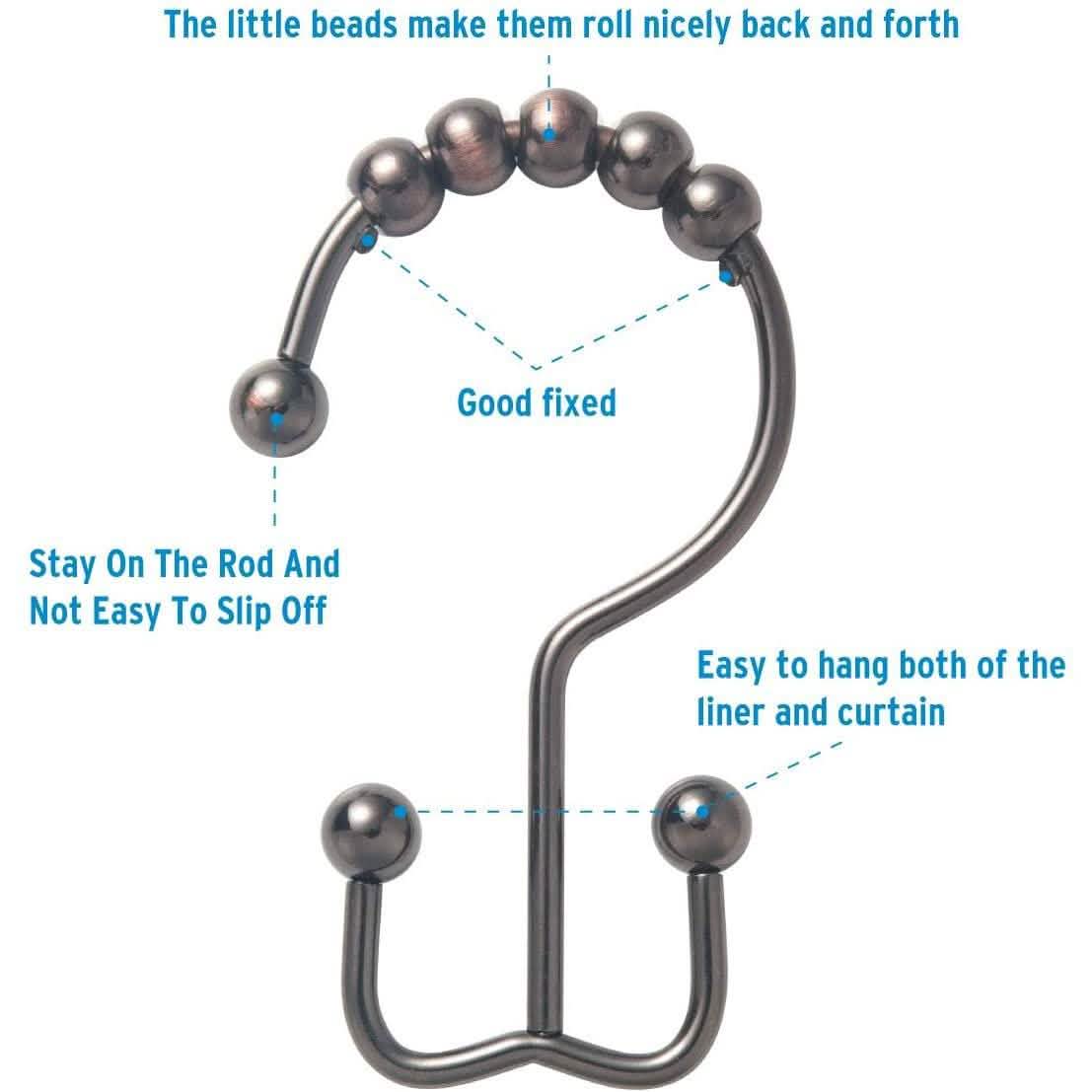 12-Piece Set: Titanker Shower Curtain Hooks Rings Bath - DailySale