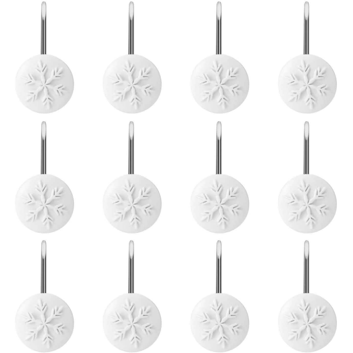 12-Piece: Snowflake Anti-Rust Round Shower Curtain Hooks for Home Bathroom Decor Lighting & Decor - DailySale
