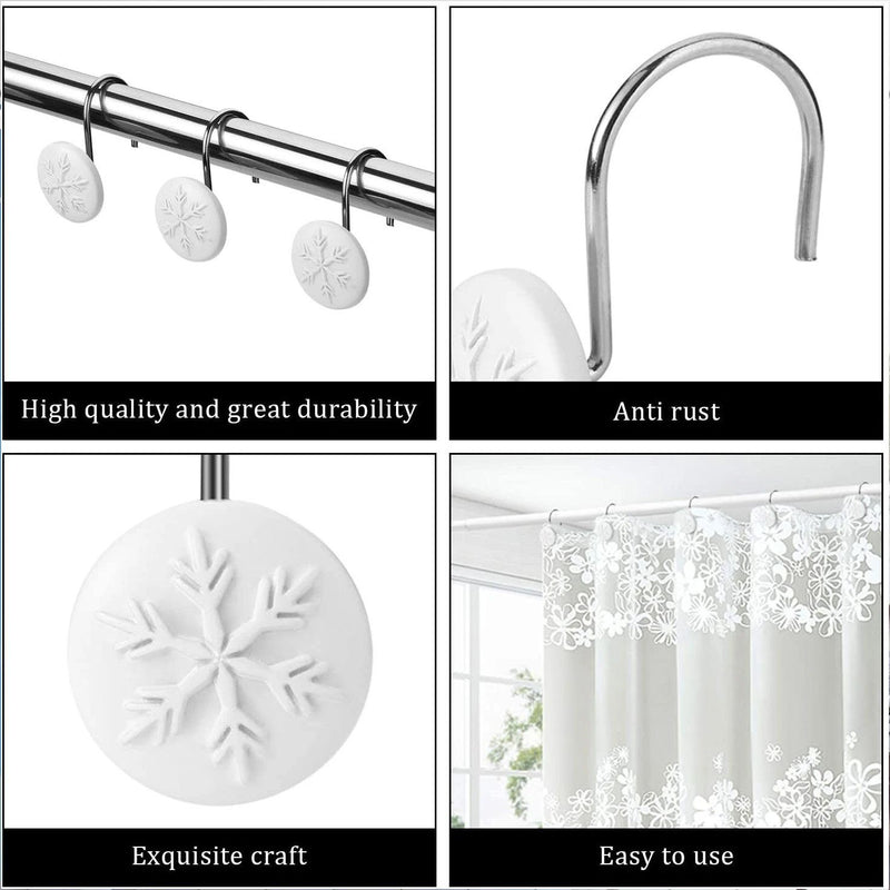 12-Piece: Snowflake Anti-Rust Round Shower Curtain Hooks for Home Bathroom Decor Lighting & Decor - DailySale