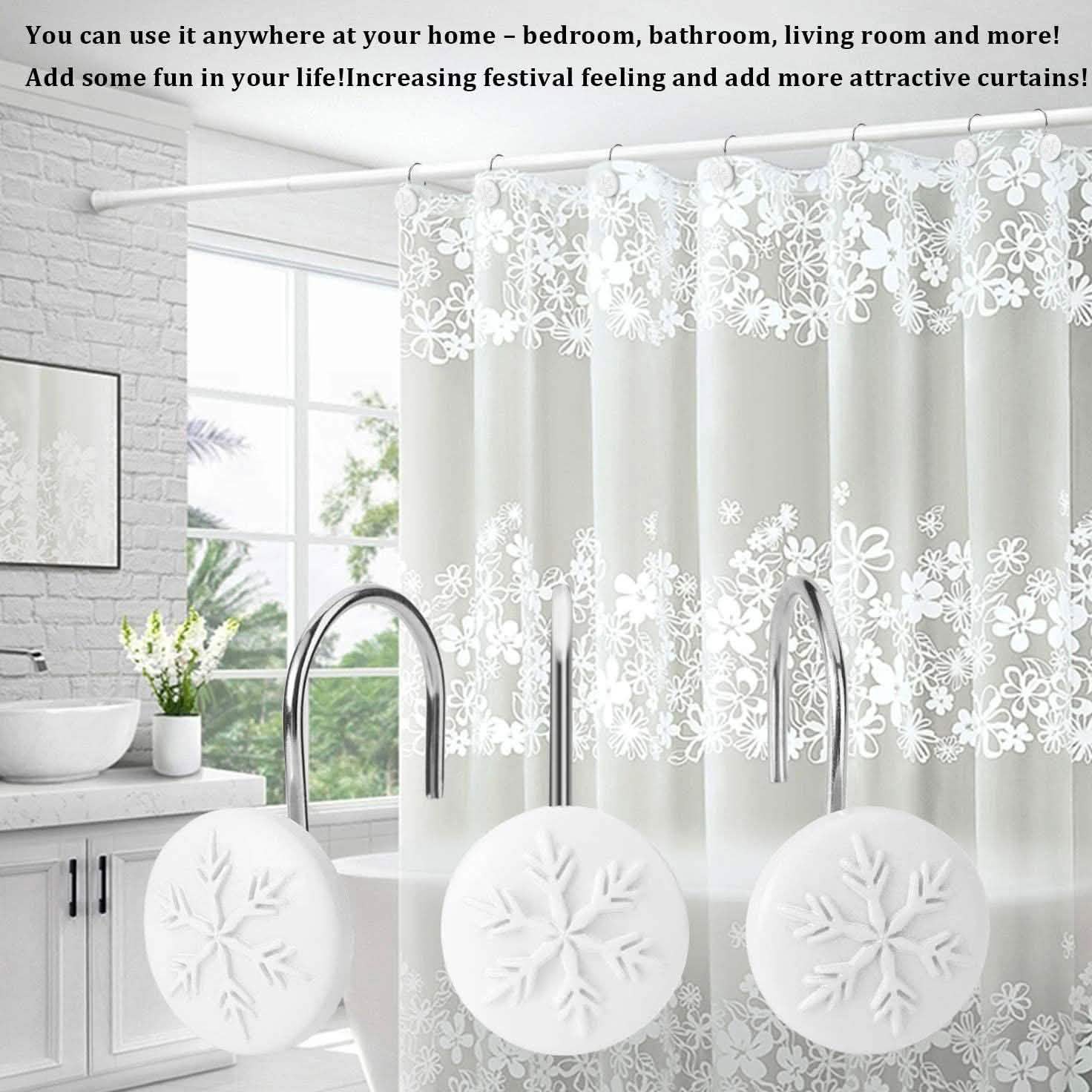 12-Piece: Snowflake Anti-Rust Round Shower Curtain Hooks for Home Bathroom Decor Lighting & Decor - DailySale