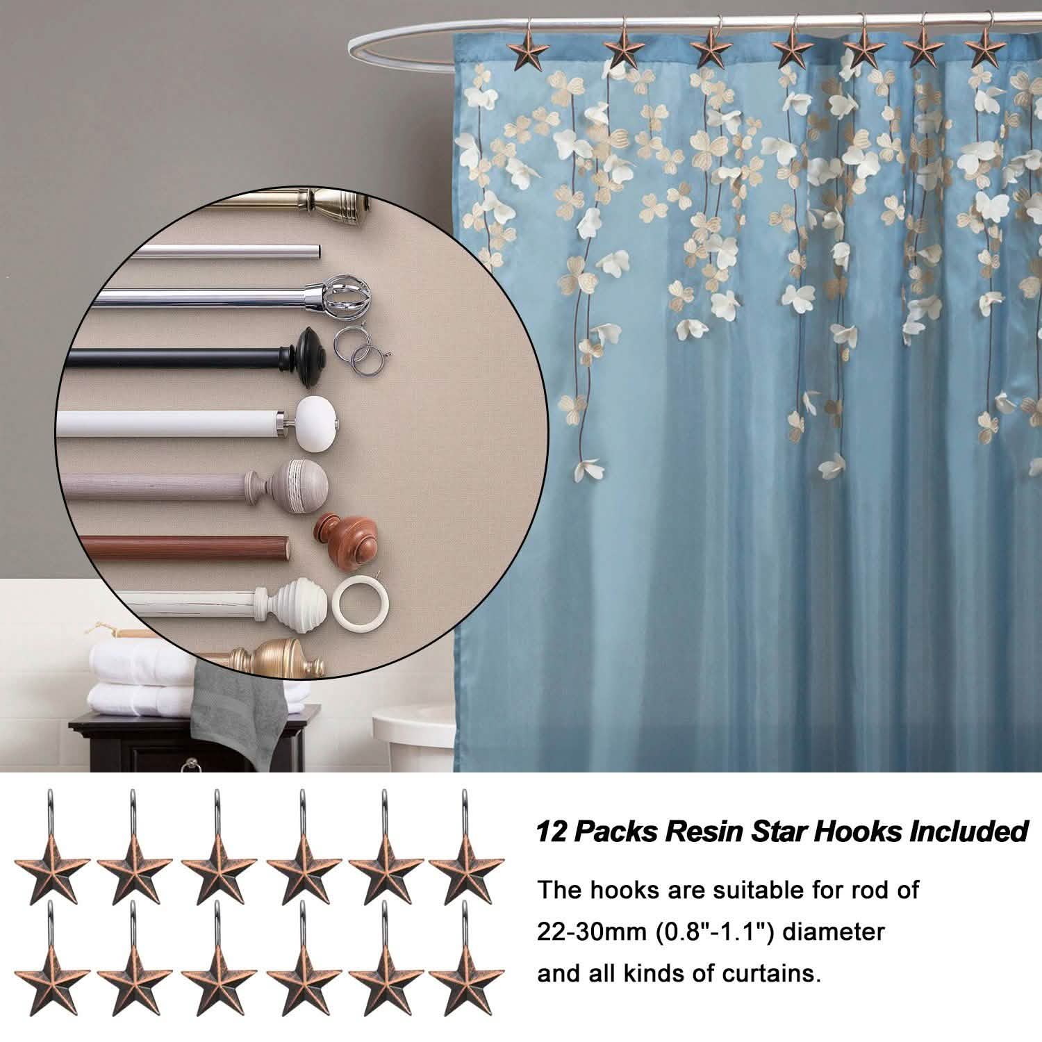 12-Pieces: Anti-Rust Star Decorative Shower Curtain Hooks Bath - DailySale