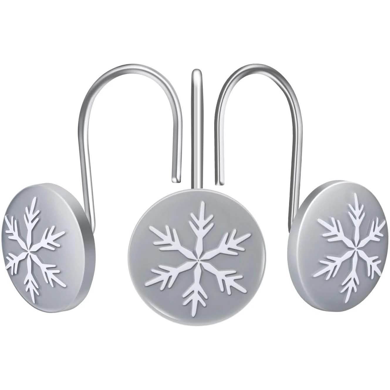 12-Pieces: Christmas Snowflake Anti-Rust Round Shower Curtain Hooks Bath - DailySale
