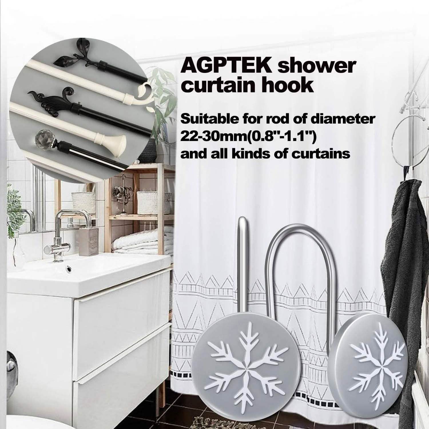 12-Pieces: Christmas Snowflake Anti-Rust Round Shower Curtain Hooks Bath - DailySale
