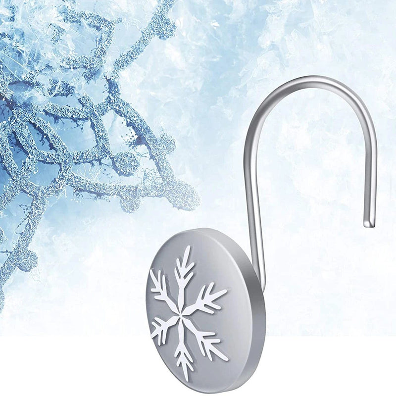 12-Pieces: Christmas Snowflake Anti-Rust Round Shower Curtain Hooks Bath - DailySale