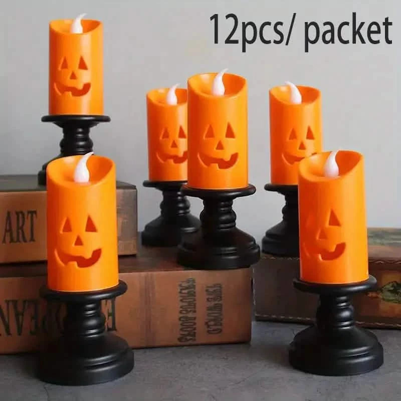 12-Pieces: Halloween LED Pumpkin Chandelier Candles Holiday Decor & Apparel - DailySale