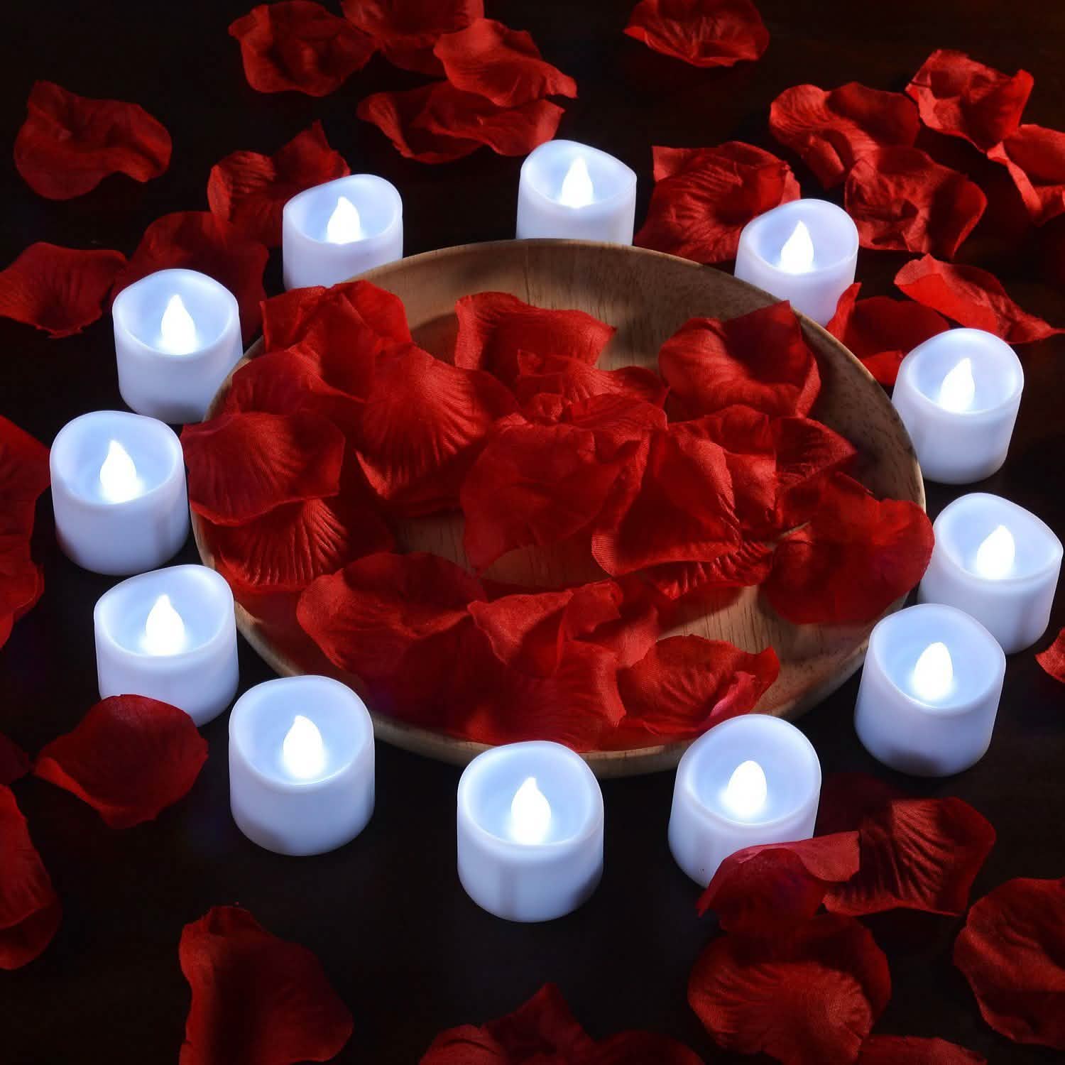 12-Pieces: LED Tealight Candle with 100-Pieces Fake Rose Petals Lighting & Decor - DailySale