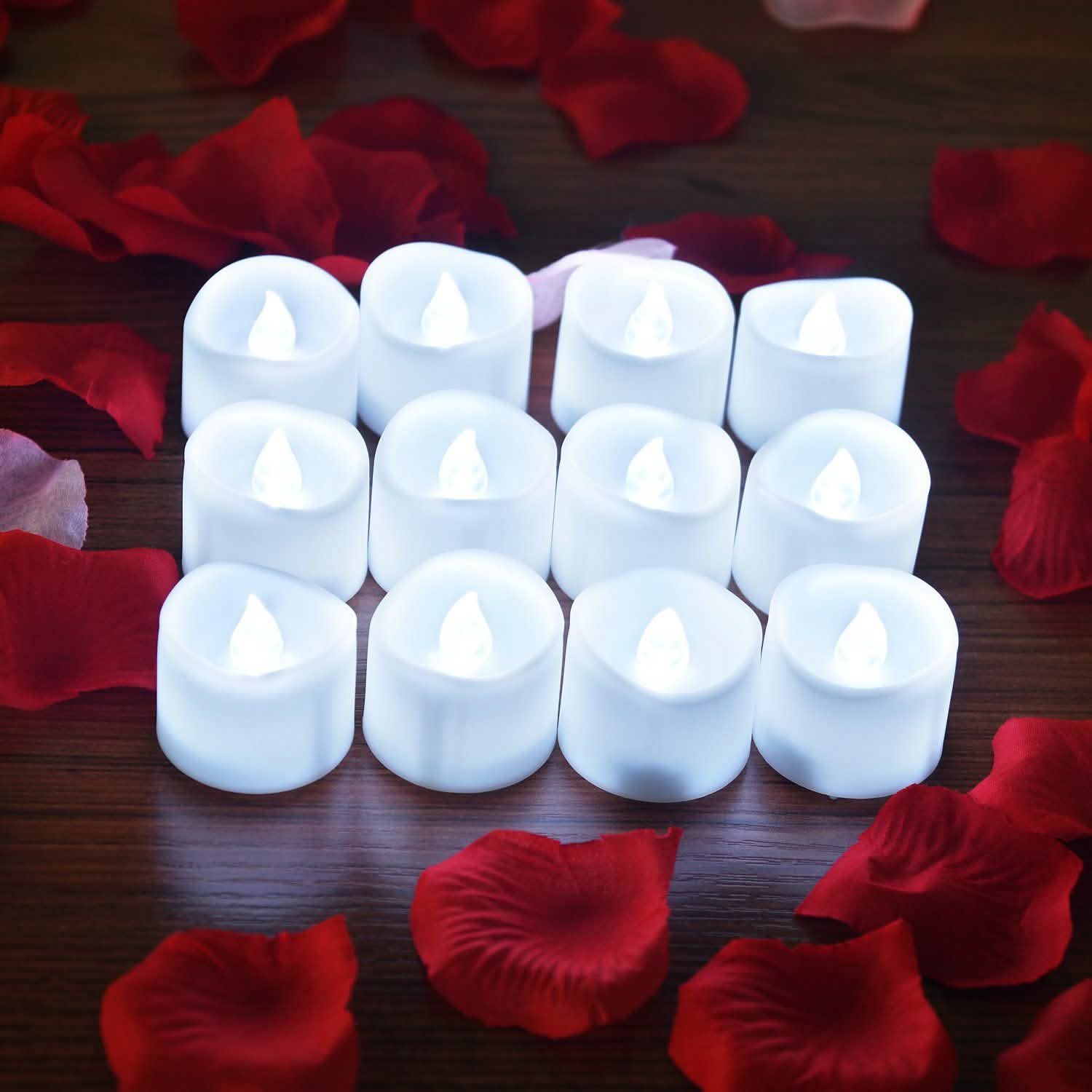 12-Pieces: LED Tealight Candle with 100-Pieces Fake Rose Petals Lighting & Decor - DailySale