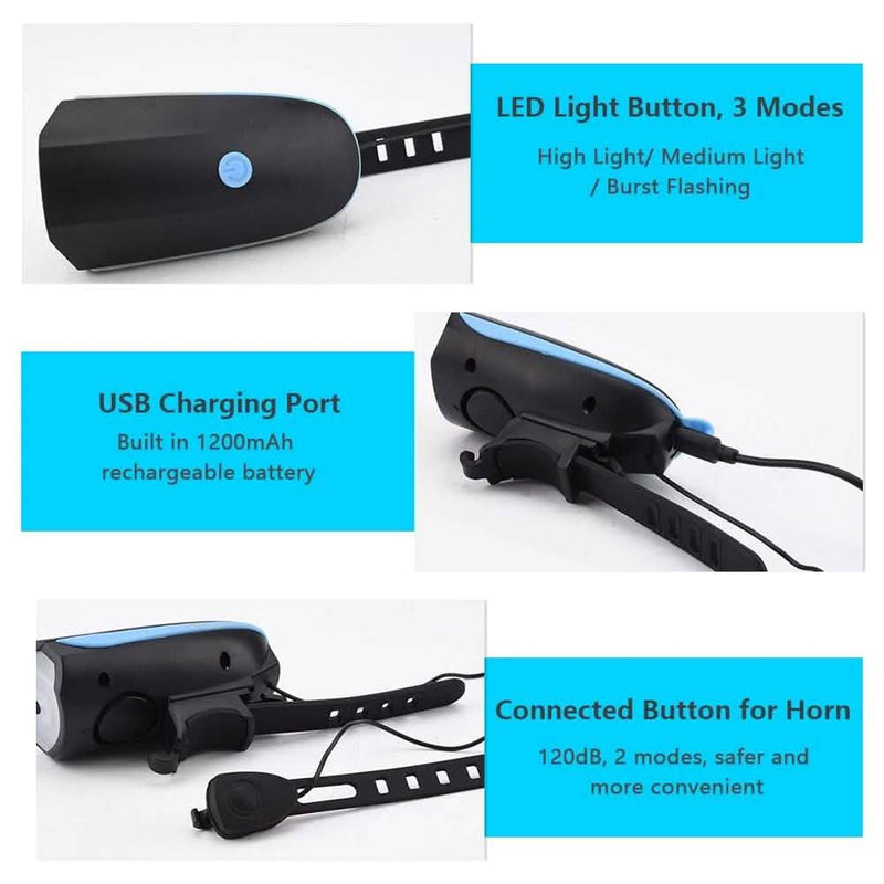 1200mAh Rechargeable Bike Headlight with Horn Sports & Outdoors - DailySale