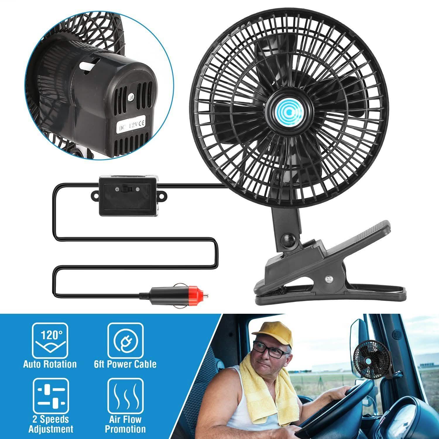 12V Car Fan Oscillating Clip on Cooling Fan with 2 Speeds 120° Rotation Automotive - DailySale