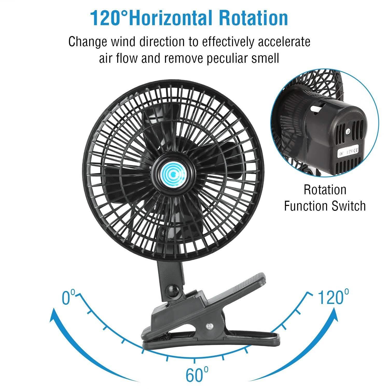 12V Car Fan Oscillating Clip on Cooling Fan with 2 Speeds 120° Rotation Automotive - DailySale