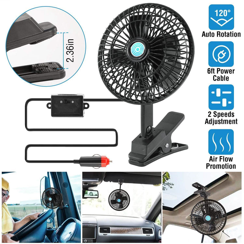 12V Car Fan Oscillating Clip on Cooling Fan with 2 Speeds 120° Rotation Automotive - DailySale