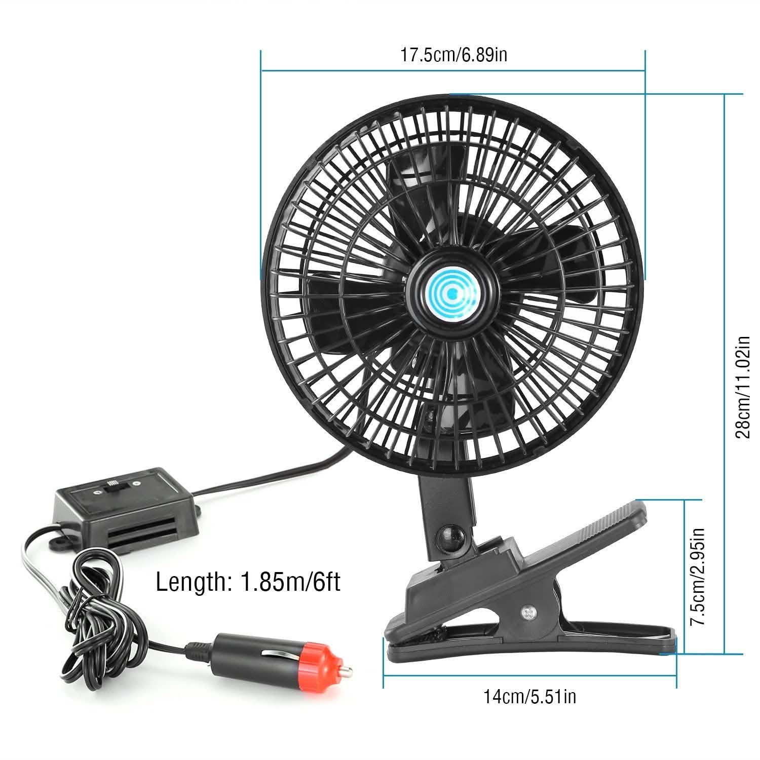12V Car Fan Oscillating Clip on Cooling Fan with 2 Speeds 120° Rotation Automotive - DailySale