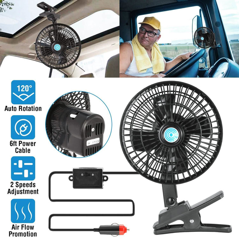 12V Car Fan Oscillating Clip on Cooling Fan with 2 Speeds 120° Rotation Automotive - DailySale