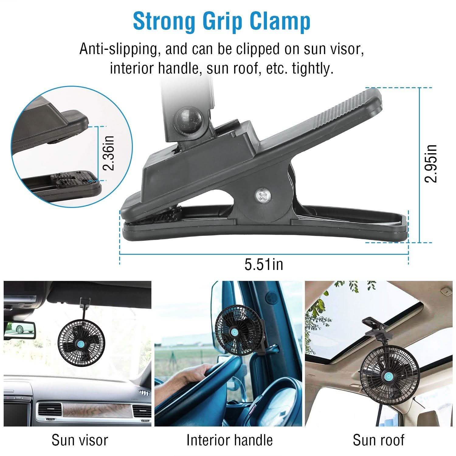 12V Car Fan Oscillating Clip on Cooling Fan with 2 Speeds 120° Rotation Automotive - DailySale