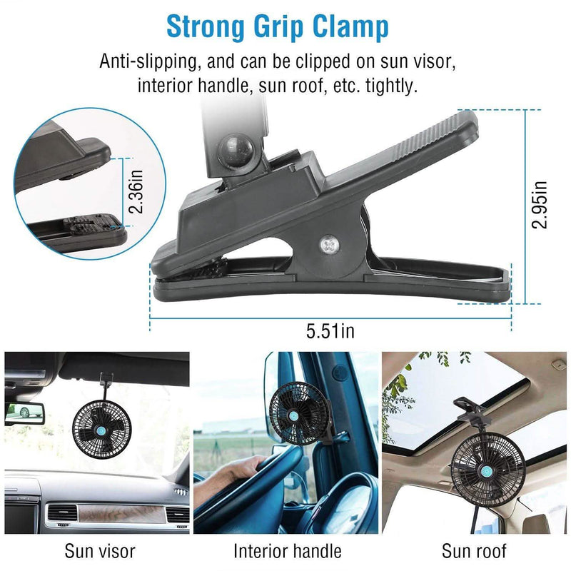 12V Car Fan Oscillating Clip on Cooling Fan with 2 Speeds 120° Rotation Automotive - DailySale